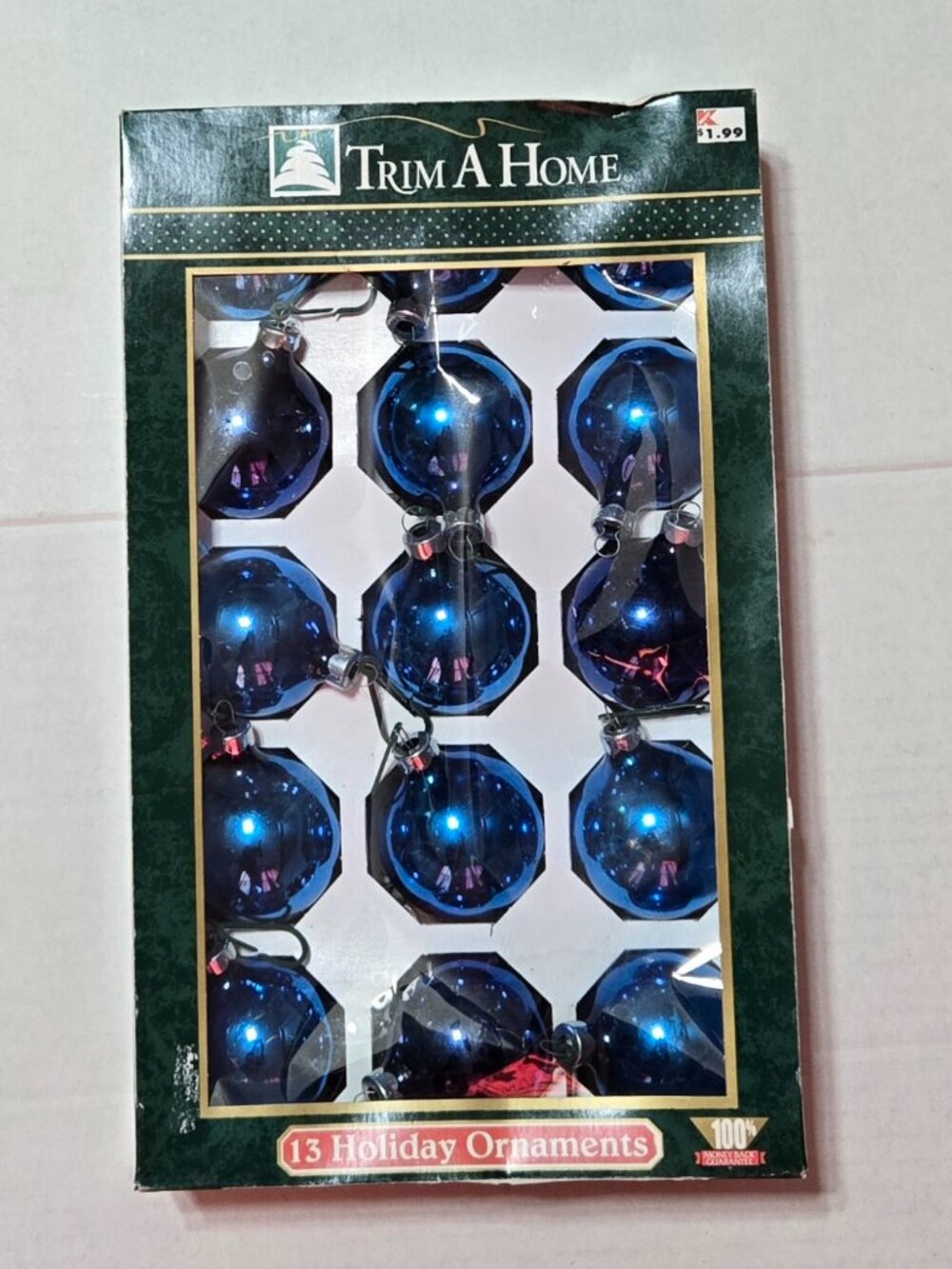Vintage Pyramid Rauch Cobalt Blue Glass Christmas Ornaments Box of 18 USA